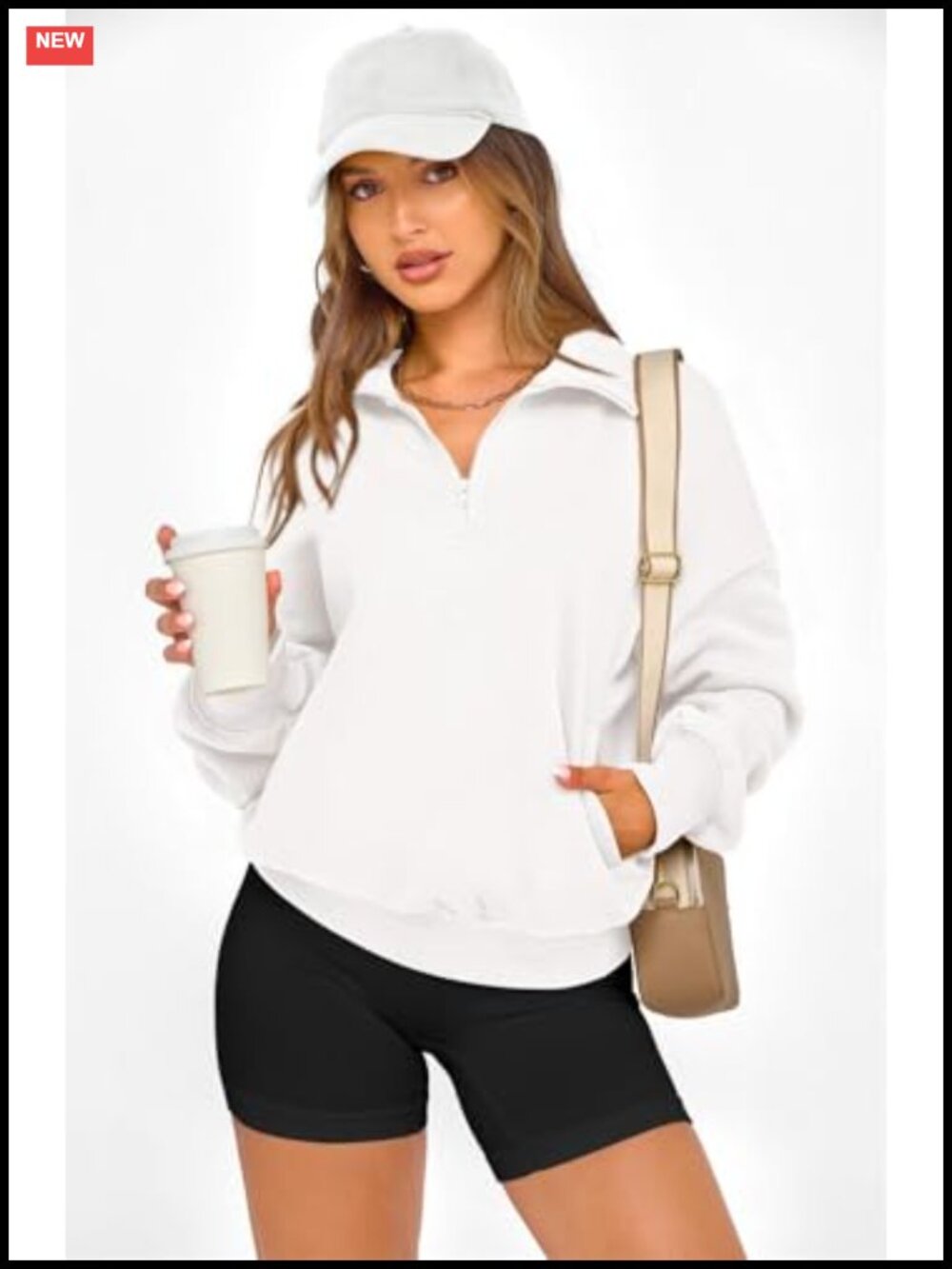 Womens Half Zip Oversized Sweatshirt Fleece Lined Pullover Hoodie - Picture 3 of 6